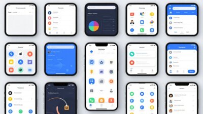 Vários aplicativos em telas de celular.