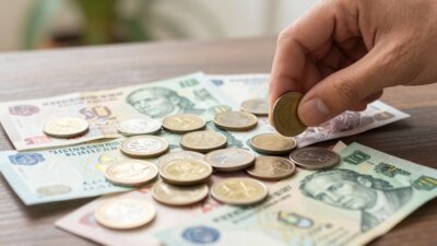 Mãos colocando moedas em um cofrinho para economizar dinheiro.