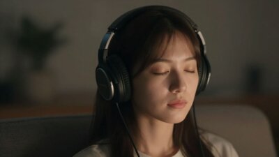 Pessoa relaxando com fones de ouvido ouvindo música