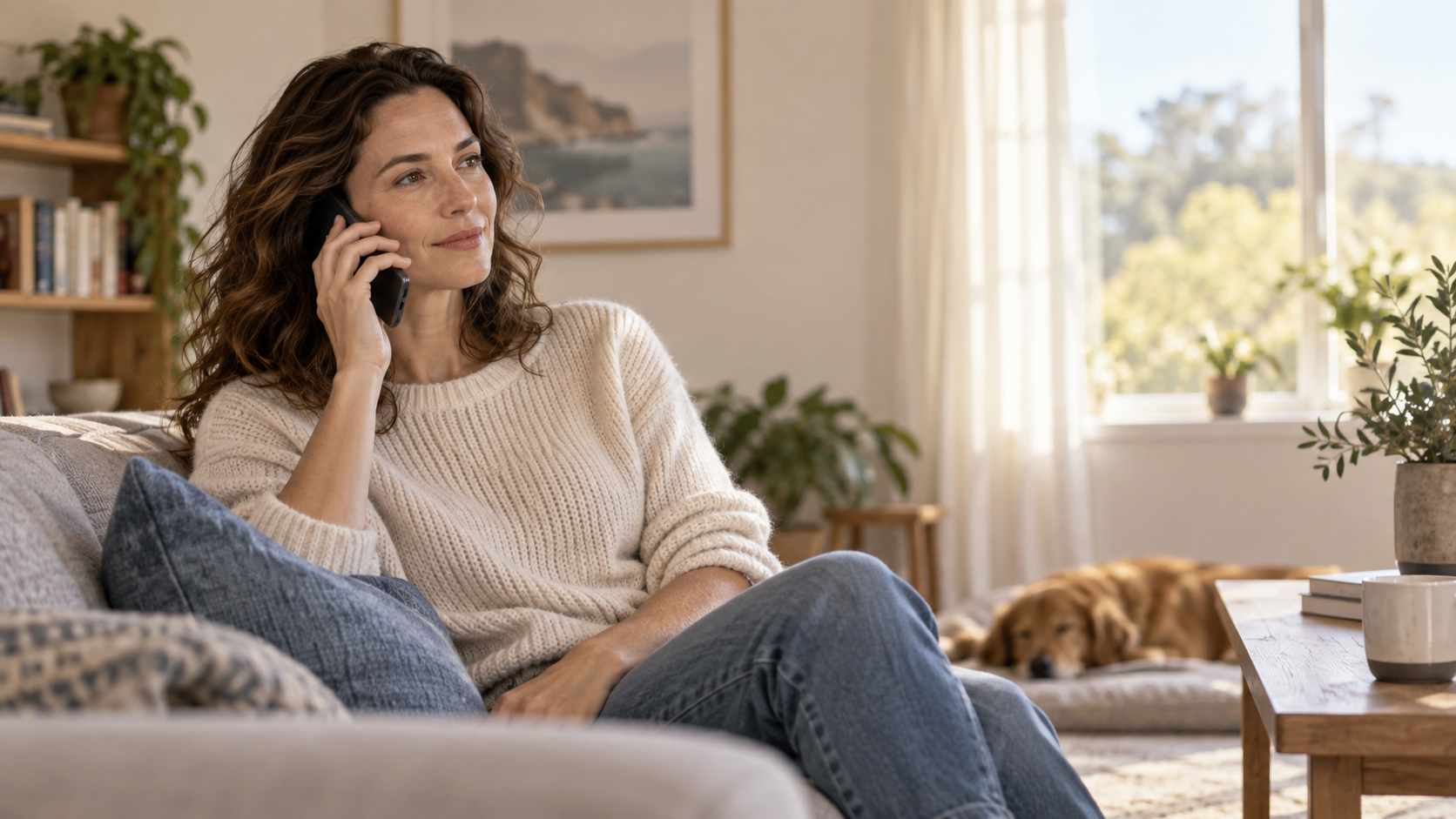 Person answering an important call during a break.