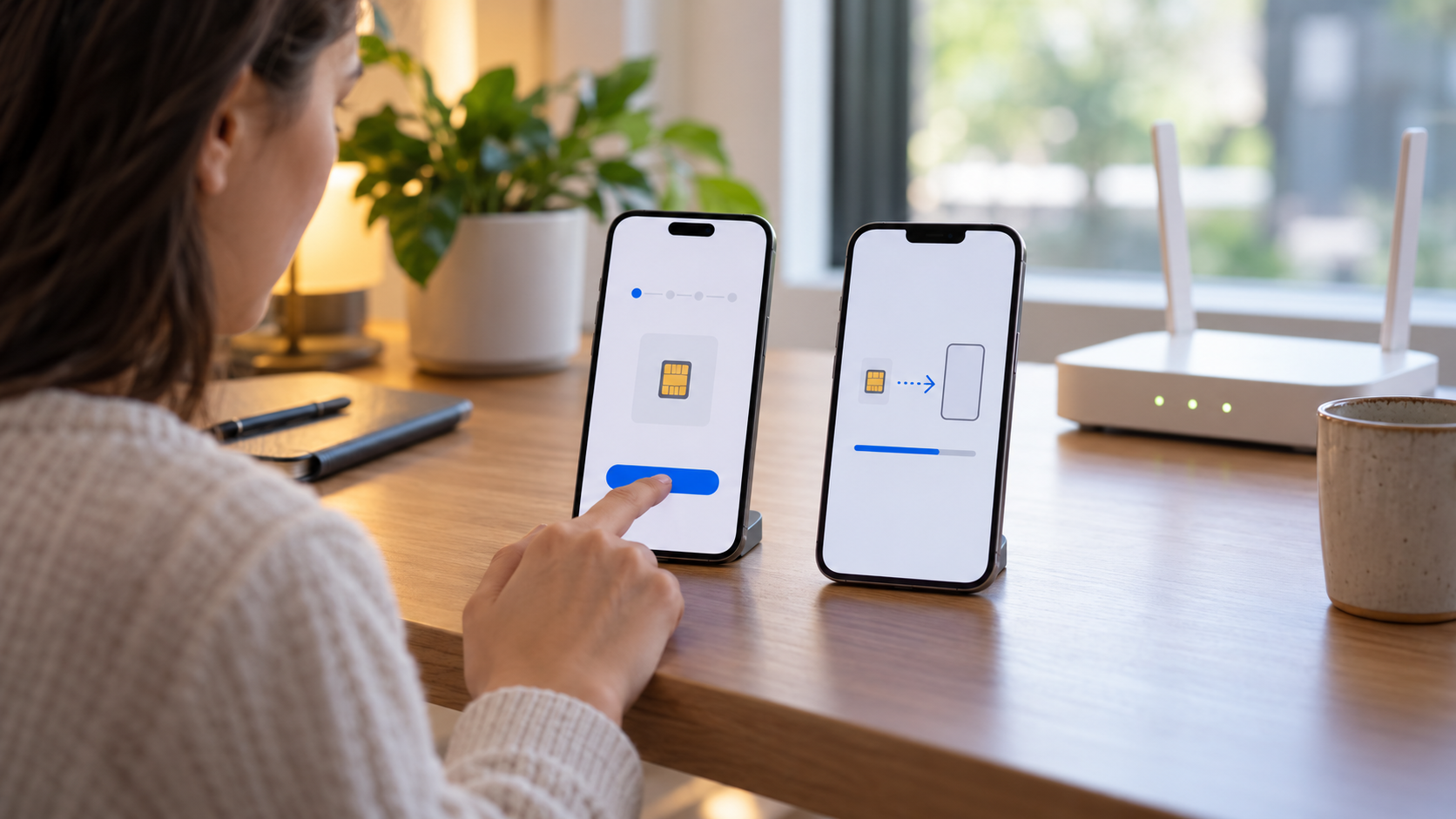 Dois smartphones lado a lado durante a transferência de um eSIM