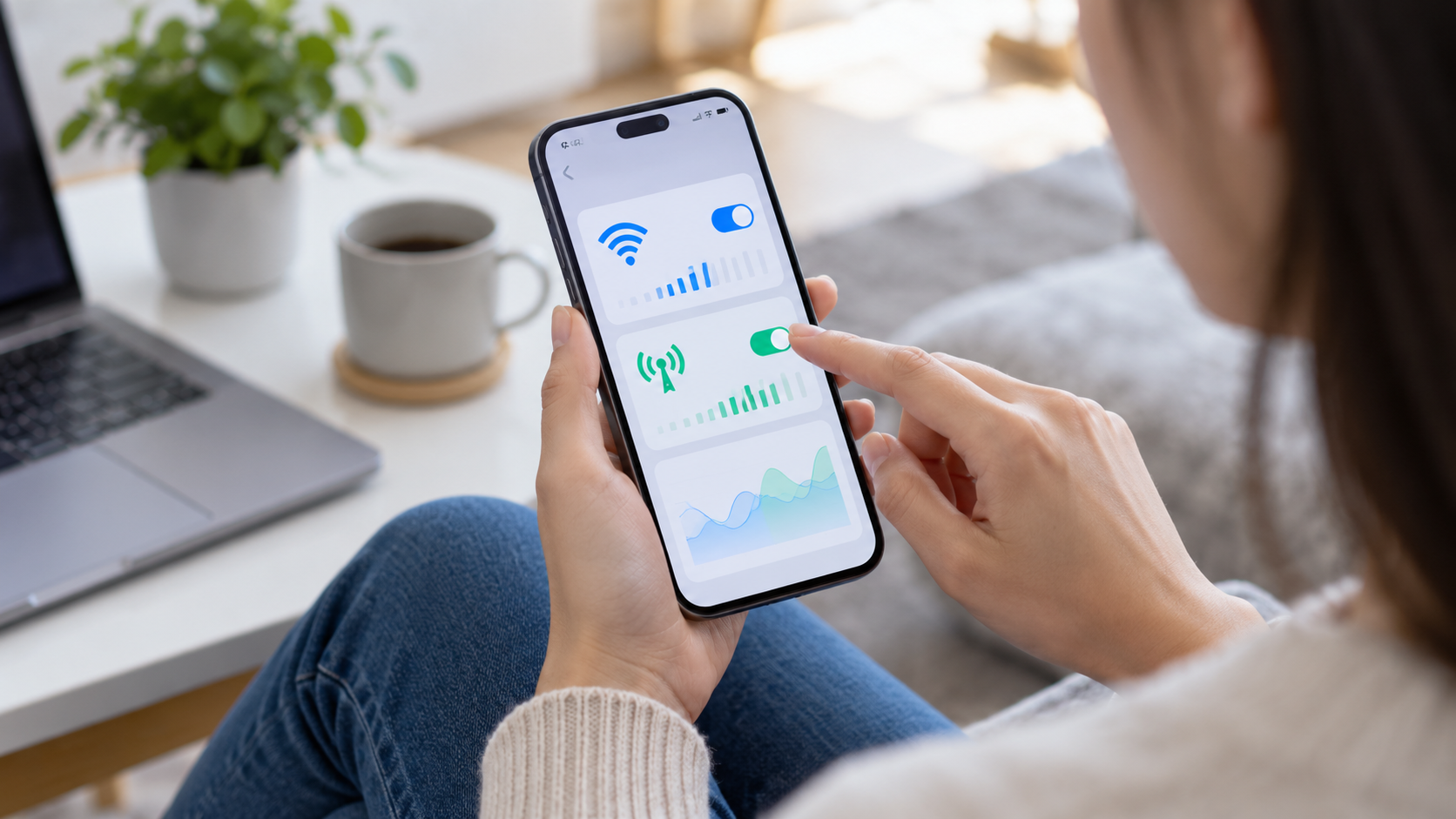 Pessoa ajustando o controle de uso de dados móveis nas configurações do celular