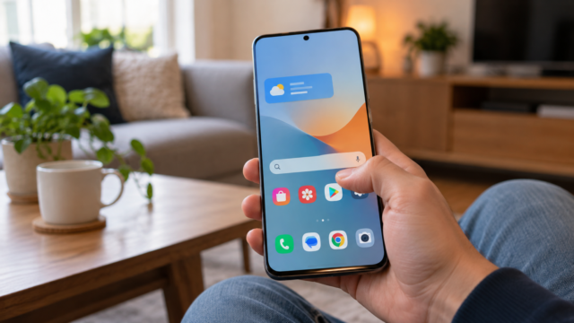 Pessoa usando o smartphone com o modo de uma mão ativado