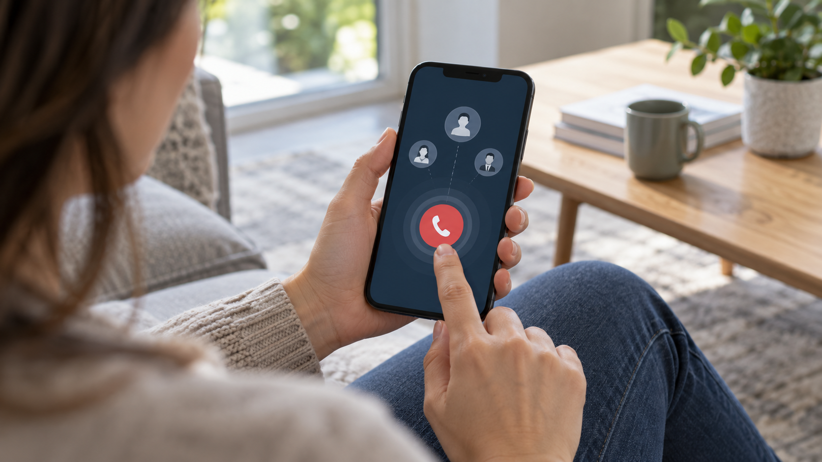 Pessoa usando o smartphone para acessar uma tela de emergência