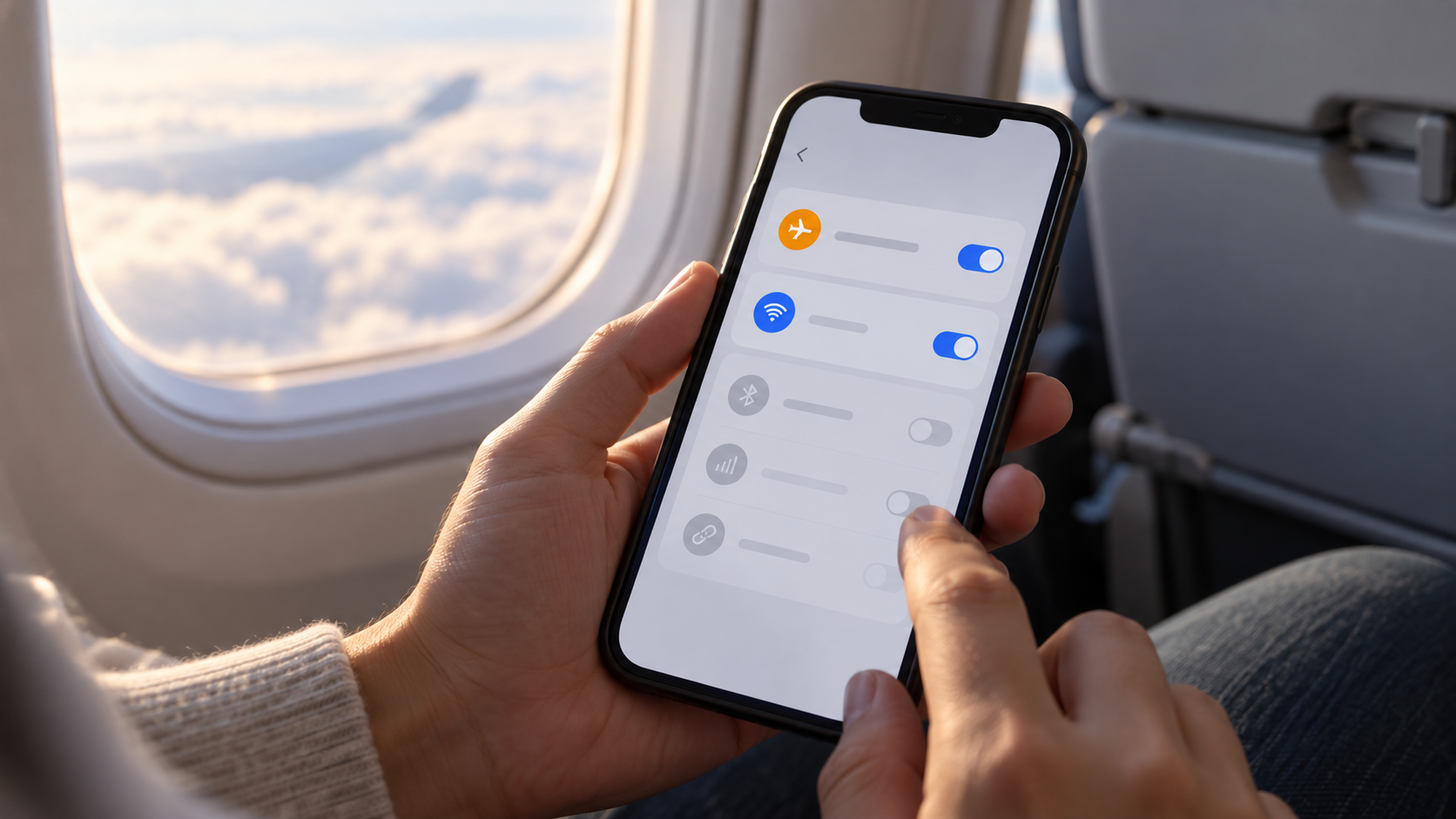 Άτομο που ελέγχει το Wi-Fi και το Bluetooth ενώ είναι ενεργή η λειτουργία πτήσης.