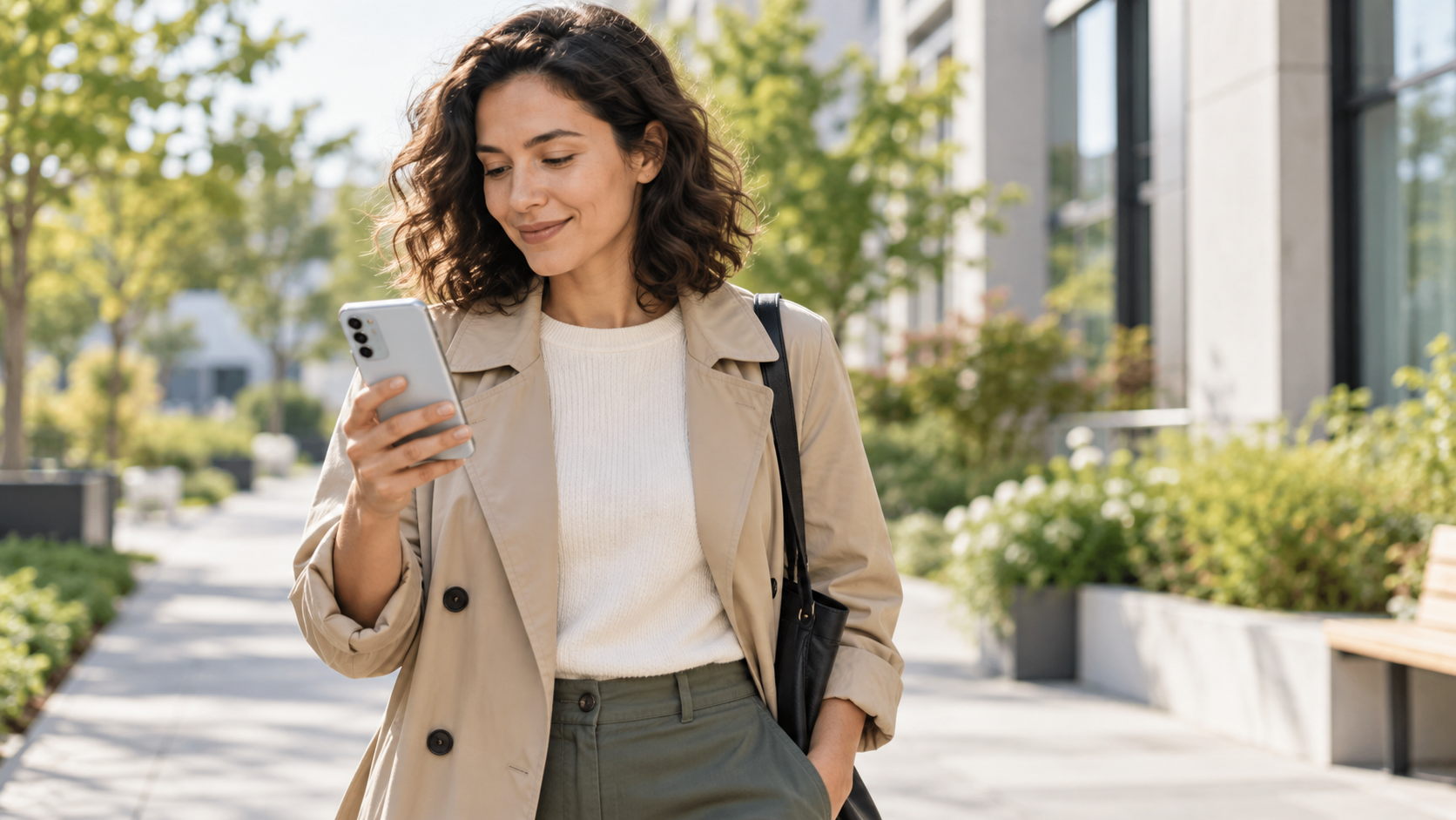 Pessoa usando um smartphone com uma mão em um ambiente cotidiano